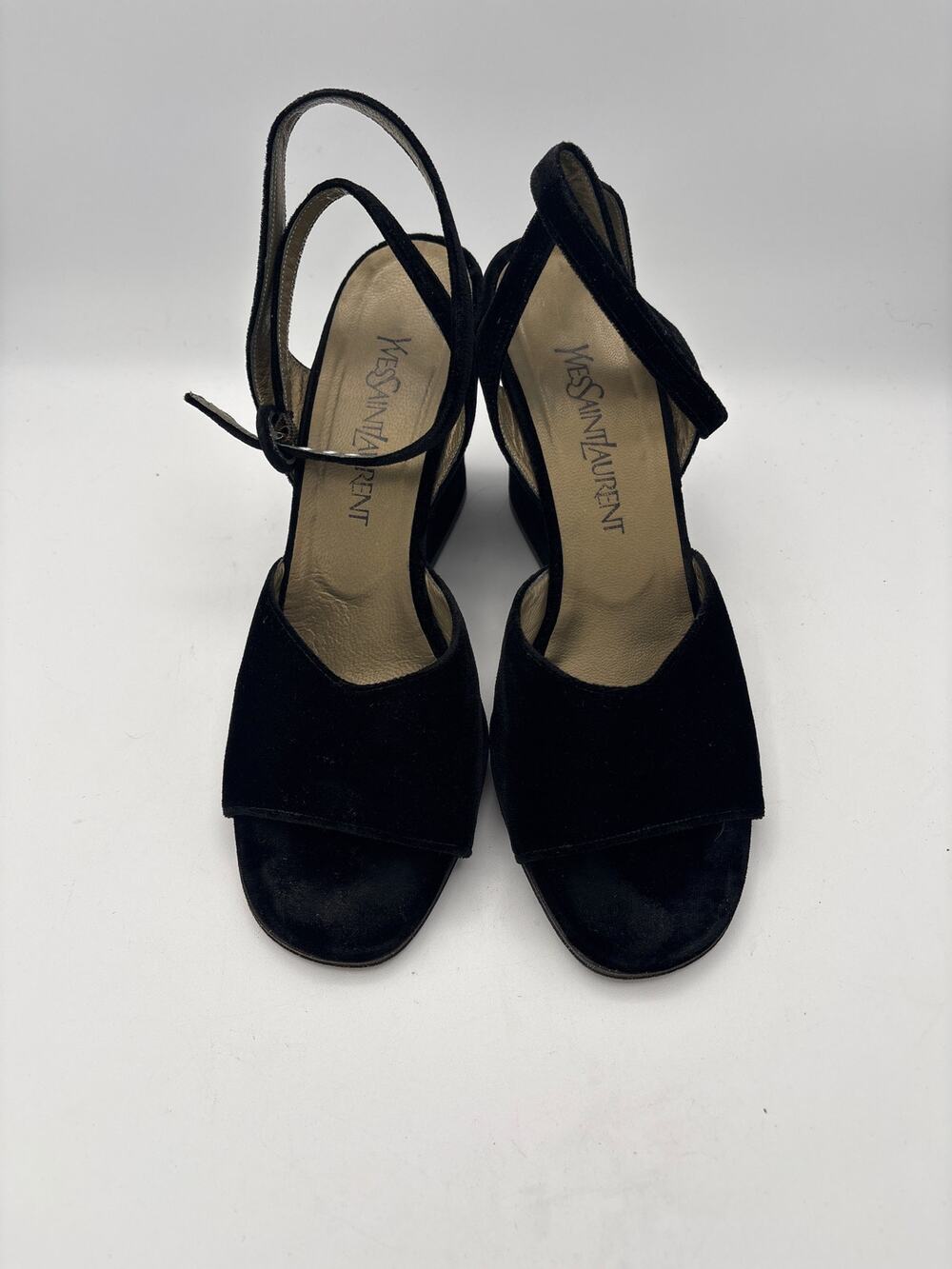 Women’s Yves Saint Laurent Size 10 Black Velvet Strappy Heels